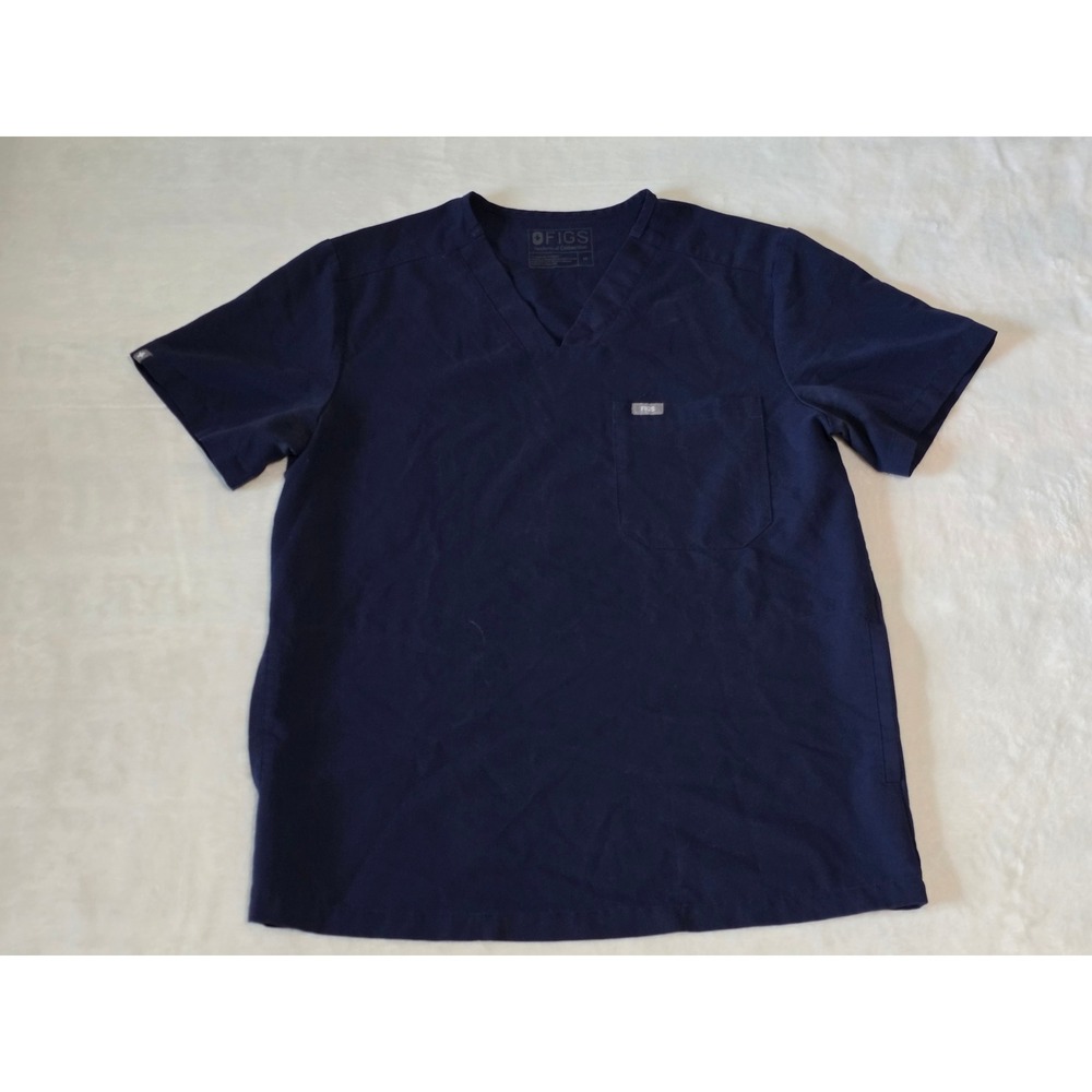 FIGS Technical Collection Mens Scrub Top Navy Blue V-Neck Size Medium Pocket